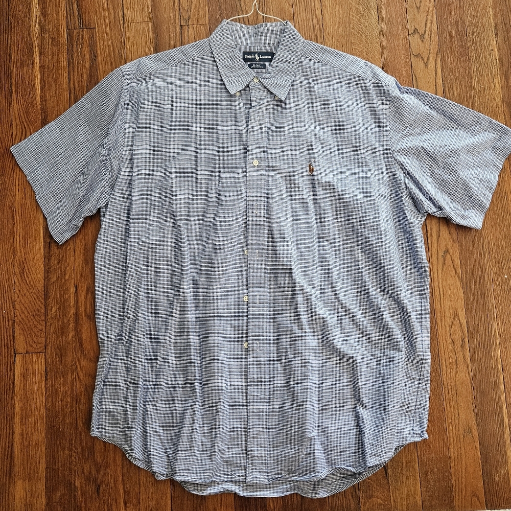Mens Blue PlaidRalph Lauren Blake short sleeve button up shirt XL